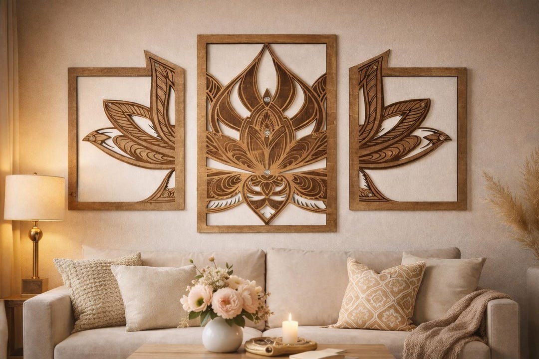 蓮の三連祭壇画（木製） - Etsy 日本