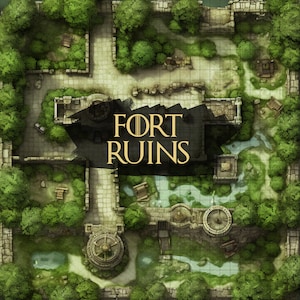 Fort Ruins Battle Map, DnD Battle Map, D&D, BattleMap, Dungeons and Dragons, 5e, Roll20, Fantasy Map, Battle map, Foundry, VTT, Kaart