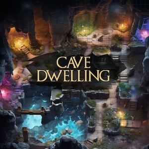 Cave Dwelling Battle Map, DnD Battle Map, D&D, BattleMap, Dungeons and Dragons, 5e, Roll20, Fantasy Map, Battle map, Foundry, VTT, Kaart