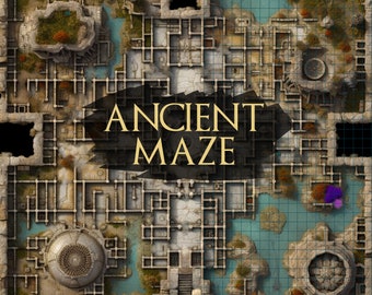 Ancient Maze Battle Map, D&D Battle Map, Dungeons and Dragons, 5e, Roll20, Fantasy Map, Battle map, Gießerei, VTT, Map, Maze