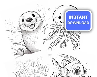 Ocean Animal Coloring Pages for Kids, Toddlers (Digital Download)