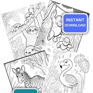 Printable Jungle Animals Coloring Pages for Kids, Toddlers Coloring Sheets Book, Improve Motor Skills, Homeschool Activities