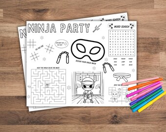 Ninja Birthday Activity Placemat | Printable Coloring Sheet (Instant Download)