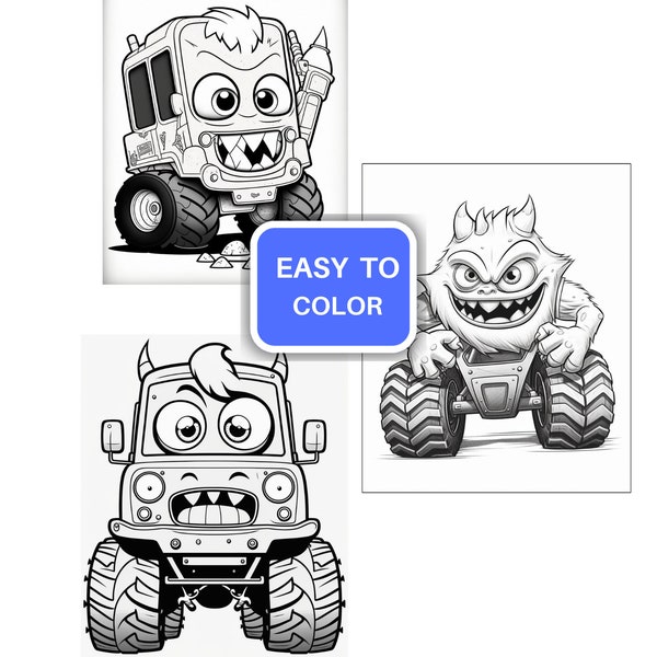 Printable Monster Truck Coloring Pages for Kids, Toddlers Coloring Sheets Book, Improve Motor Skills, Homeschool Activities, DIY, Crafts