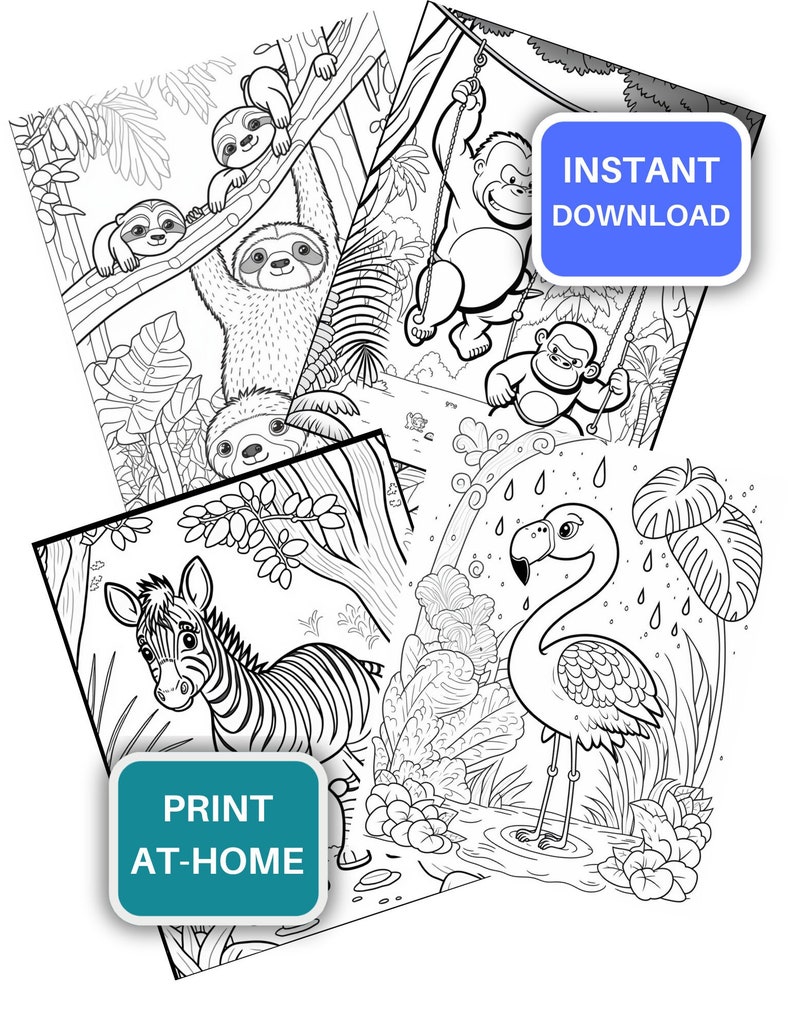 Printable Jungle Animals Coloring Pages for Kids, Toddlers Coloring Sheets Book, Improve Motor ...