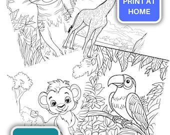 Safari Animals Coloring Pages: Toddler Activity Book (Digital Download)