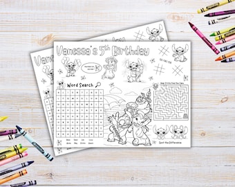 Editable Lilo & Stitch Birthday Placemat | Kids Coloring Activity (Digital Download)