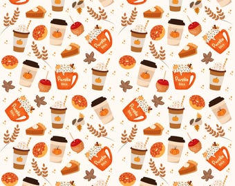 Naadloos patroon Pumpkin Spice Coffee: herfstontwerp (PNG JPG)