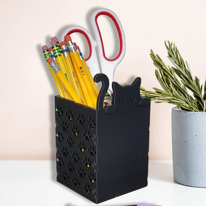 3D Printed Cat Pencil Holder, Plastic Pencil Box, PLA Pen Holder, Cat Office Supplies, Cat
