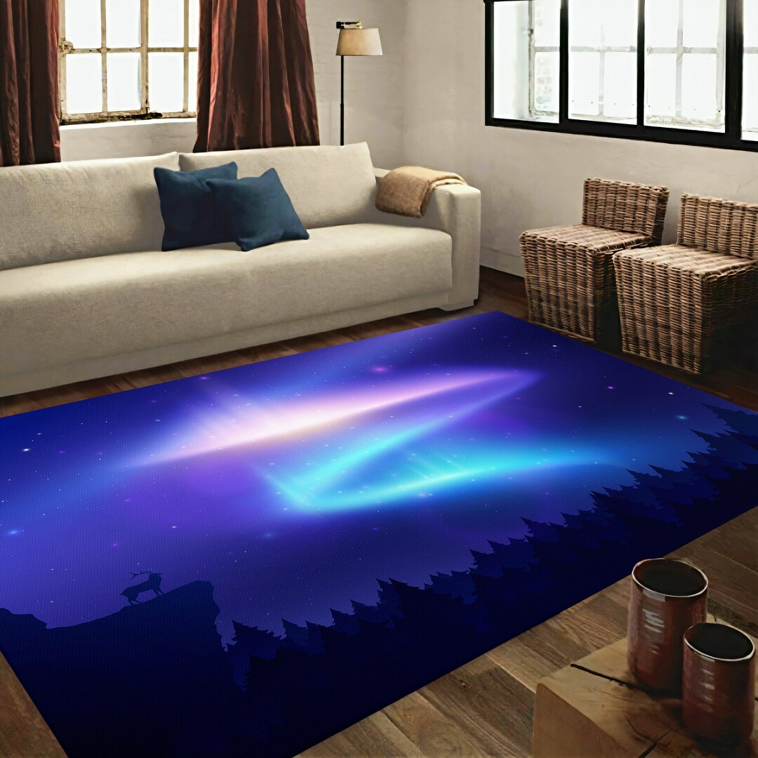 Northern Lights Rug Mountain Night Rug Night Sky Rug Star Etsy