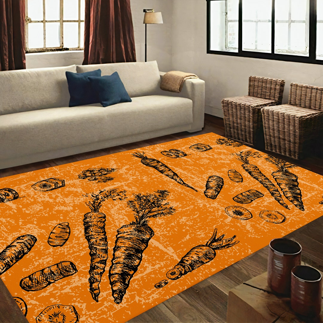 Fruit Rug Kitchen Rug Carrot Patterned Rug Orange Rug Etsy