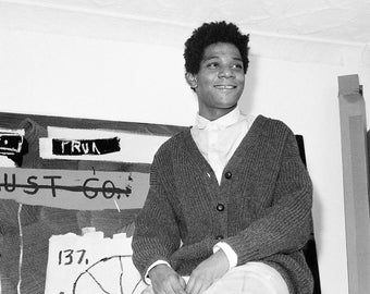 Jean Michel Basquiat auf Leiter, Lächelnd 1984