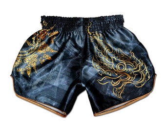 Wave Red Japanese Print Pattern Muay Thai Boxing Shorts