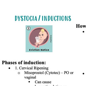 Maternity - Dystocia/Inductions Study Guide