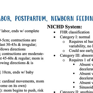 Maternity - Labor, Postpartum, & Newborn Feeding Study Guide