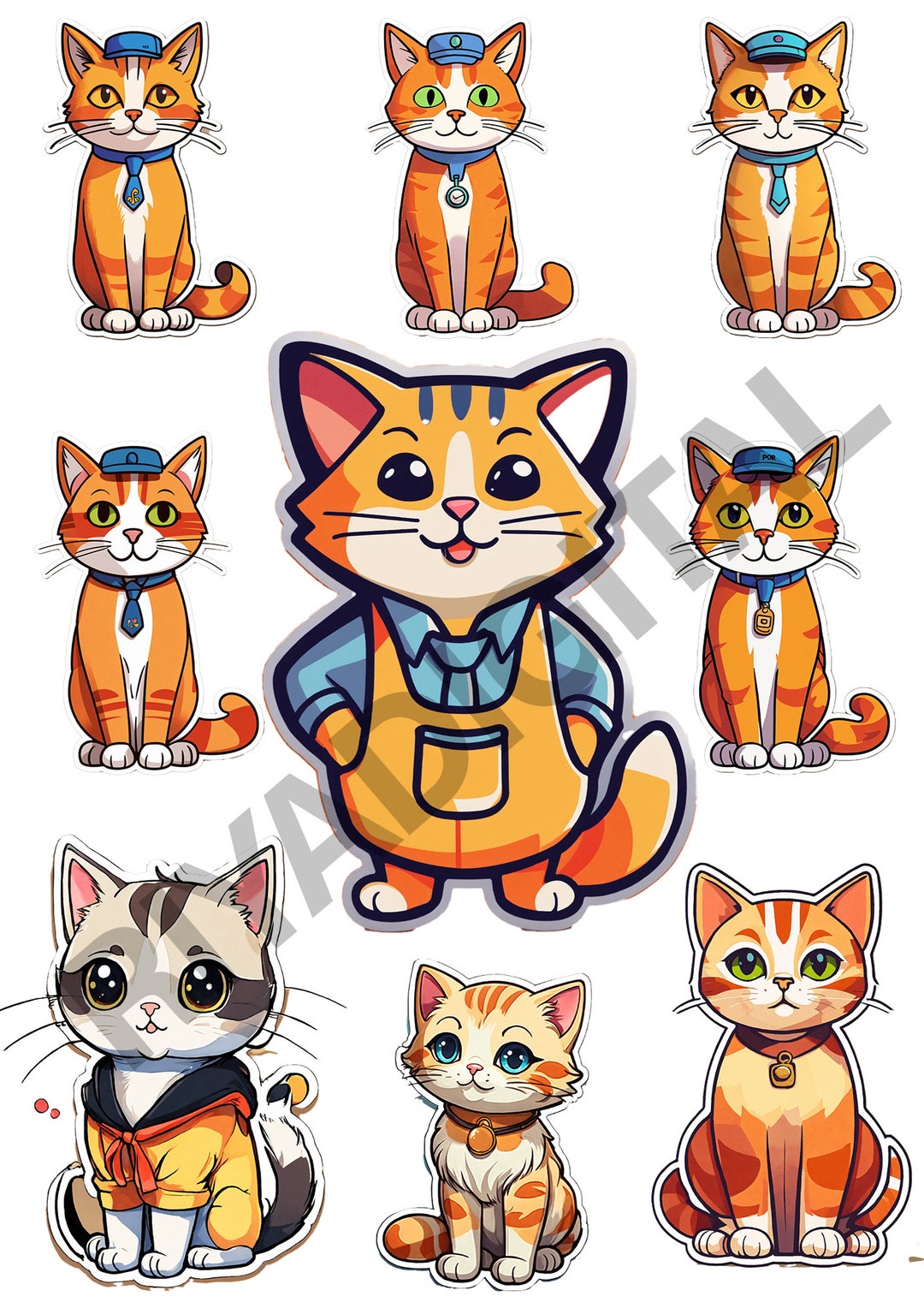 Cute Cats Stickers, 18 Digital PNG Sticker Designs, Instant Download ...