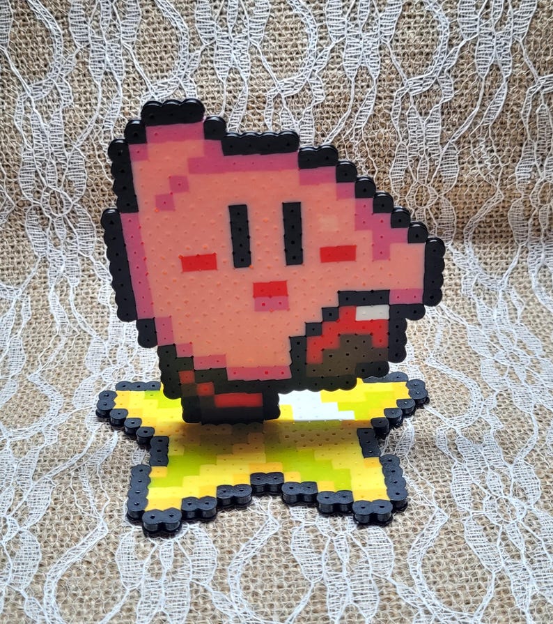 Kirby on Star Stand 3D Perler Bead Pixel Art - Etsy