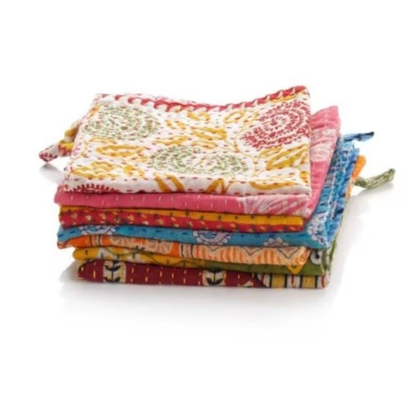 Wholesale lot of Indian Kantha Napkins Washable and Reusable Napkins 100% Cotton Double Layer Reusable Table Napkins Hand Stitch Napkins