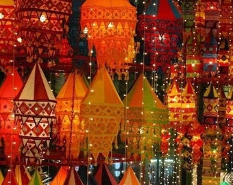 Indian Silk 10 Pcs Lot Wedding Decor Lanterns Collapsible Lamps Colorful Hippie Bohemian Tent Hangings Garden Chandeliers Cotton Fabric