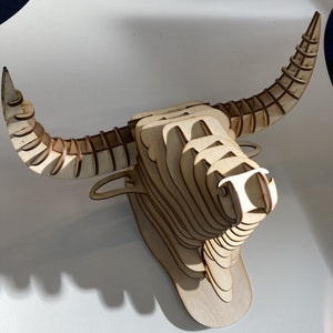 3D Bull Head Wall Trophy – Digital Download DXF & SVG Files – DIY Puzzle Wall Art – Designed for 4mm Material