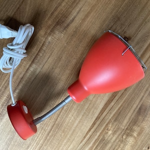Vintage IKEA Minnen Wall Lamp – Red/Orange – 1980s Flexible Design – Spider Web Safety Guard – Kids Room Decor