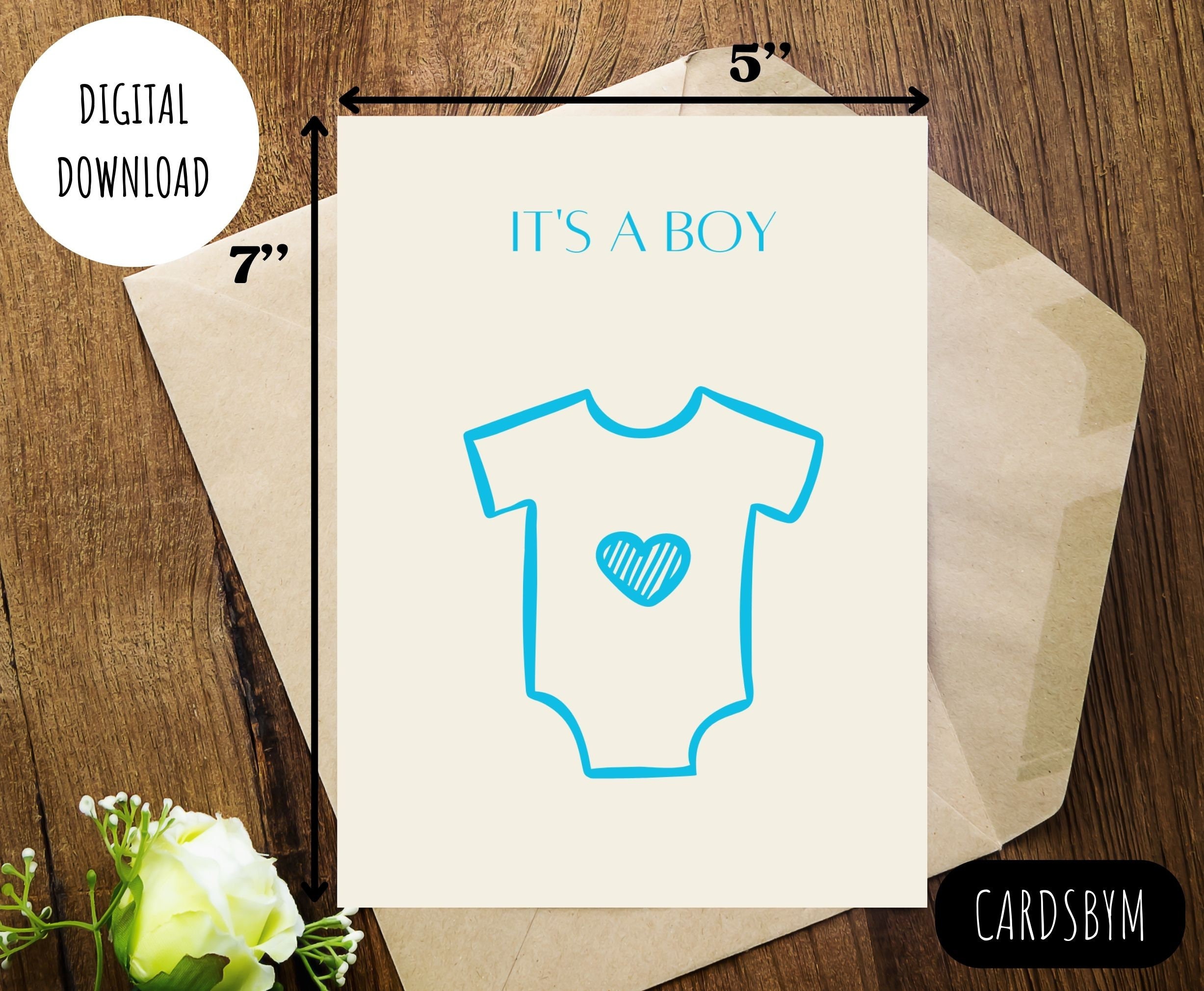 It's a Boy Printable Baby Card 5 X 7 Inch Incl. FREE Envelope - Etsy