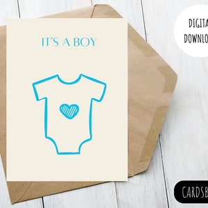 It's a Boy Printable Baby Card 5x7 inch incl. FREE Envelope