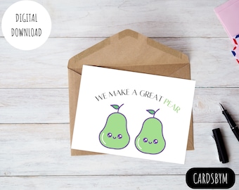 Printable Couple Pear Card 7 x 5 inches