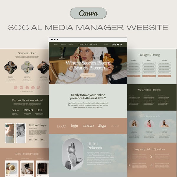 Social Media Manger Canva Website, Canva Website Template, Canva Sales Page Template, Canva Coaching Website, Business Website Template