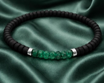 Emerald & Sterling Silver Bracelet for men, May Birthstone Jewelry, 55th Anniversary Husband Gift