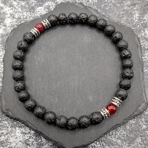 Ruby & Lava Stone Men’s Bracelet • July Birthstone Leo Jewellery • 40th Ruby Anniversary Gift for Husband • Groom Wedding gift for him