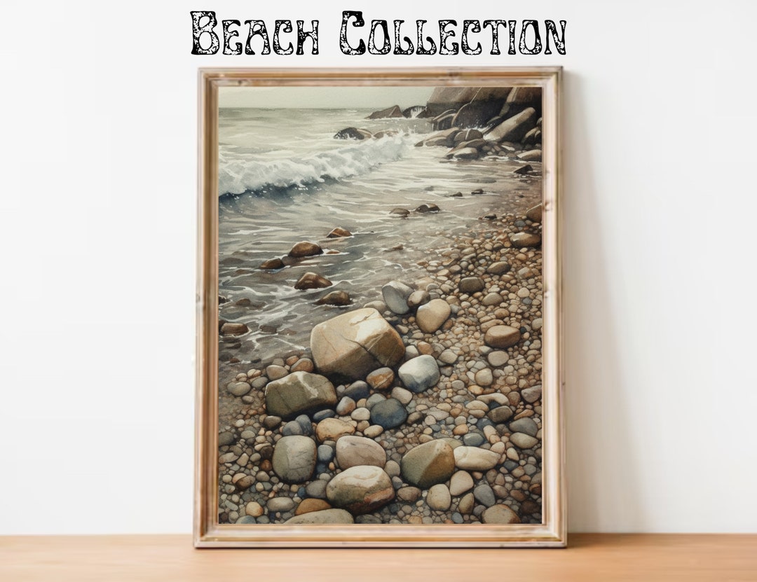 Pebble Beach Art Print, JPG PNG Digital Download, Coastline Landscape