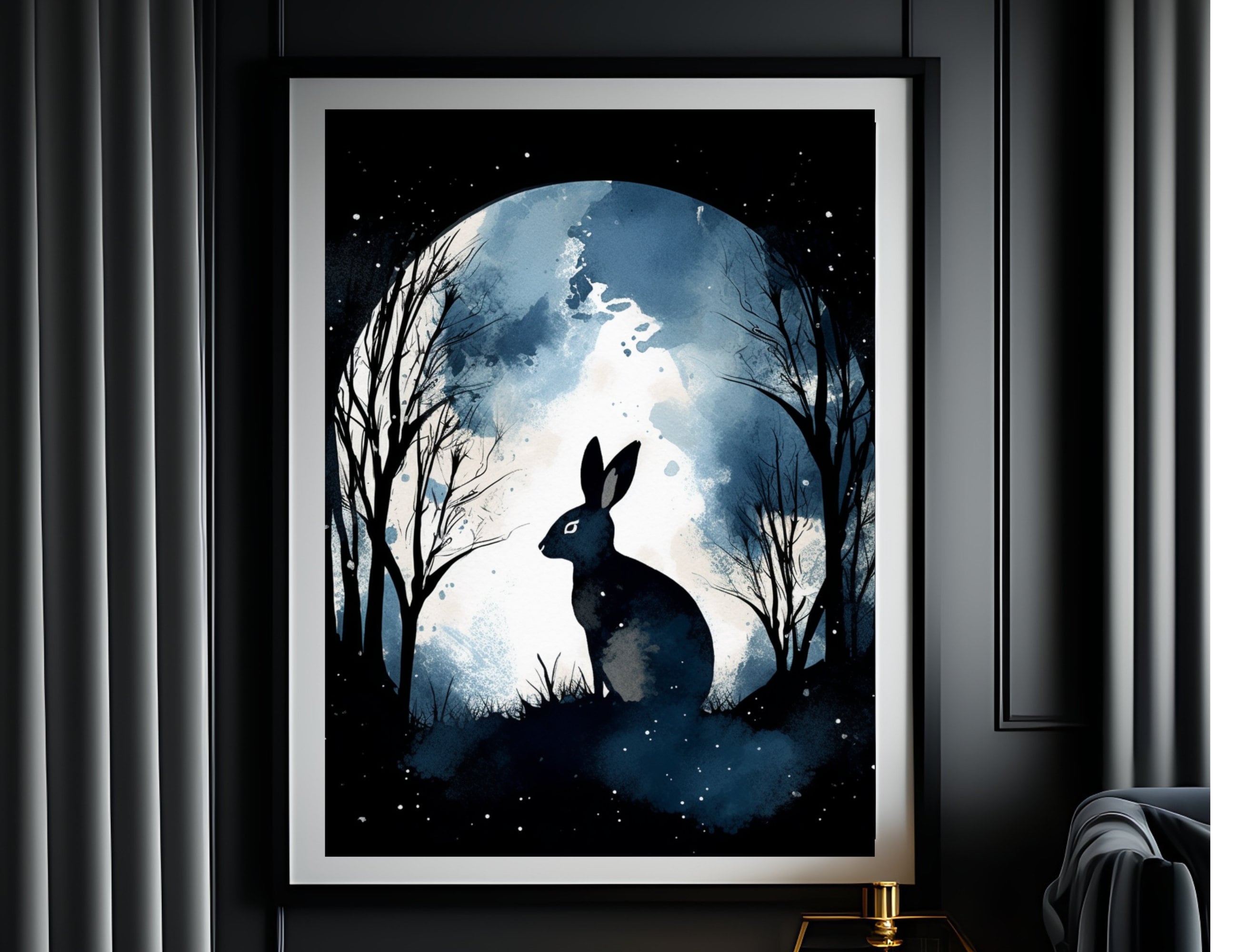 Moon Gazing Hare Art Print Forest Animal Silhouette Art - Etsy UK