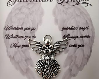 Guardian Angel Pocket Charm, Angel Keyring, Bereavement Keepsake Gift, In memory of gift, Travel Protection, Guidance, Thinking of you gift