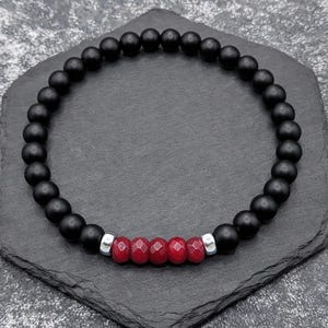 Ruby & Onyx Gemstone Bracelet Men’s 40th Anniversary Gift for Husband June Birthstone jewellery gift for him Men's crystal bracelet