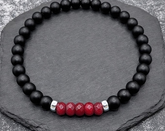 Ruby & Onyx Gemstone Bracelet Men’s 40th Anniversary Gift for Husband June Birthstone jewellery gift for him Men's crystal bracelet