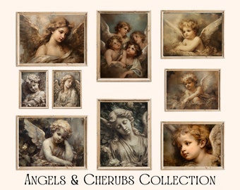 Angel and Cherub art print, Guardian Angel art, Digital download, Christian printable Art, Jpg Download, Home wall Decor, Cherubim art,