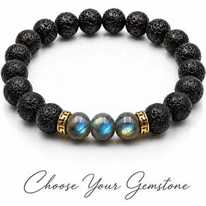 Custom Birthstone / Gemstone Volcanic Lava Stone Bracelet,  Zodiac Birthday gift