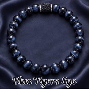 Blue Tigers eye & Lava Stone Beaded Bracelet, Luxury  Masculine Jewelry, 15th Anniversary / Birthday Gift