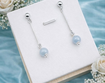 Aquamarine & Silver Dangle Earrings – Women's Elegant Wear, Bride Wedding Jewelry – Pisces zodiac gift