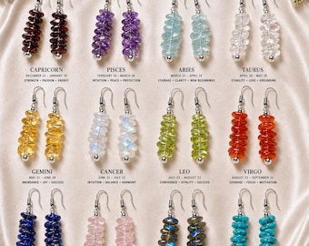 Custom Birthstone chip earrings, Zodiac Star Sign jewellery for women, Birthday gift for Her