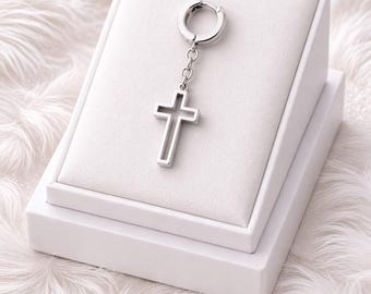 Silver Cross earring side dangle, crucifix jewellery, Men's trendy street / Festival fashion