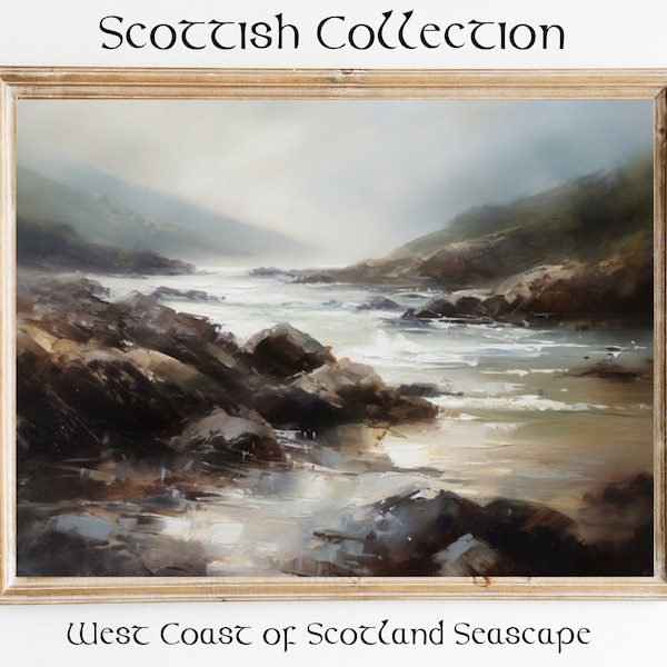 West of Scotland art print, Digital download, Scottish Coastline Landscape printable Art, Jpg Download, Scotland Beach coast Art, Lake scape