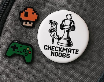 Checkmate Noobs Gaming Pin: Funny Geek Gamer Button Badge
