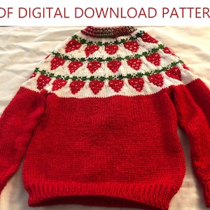 Toddler Child Pullover Knitting Pattern for 2-3T - Strawberries - PDF Digital Download