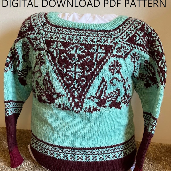 Pullover Knitting Pattern for large child or small adult - "Zakynthos" - PDF Digital Download - Greek-inspired