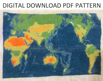 Map of the World Cross-Stitch Pattern - PDF Digital Download