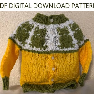 Baby Cardigan Knitting Pattern for 6-12 months - Frogs - PDF Digital Download