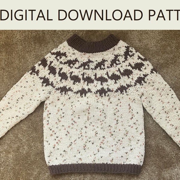 Toddler Child Pullover Knitting Pattern for 2-3T - Kangaroo & Emu - PDF Digital Download