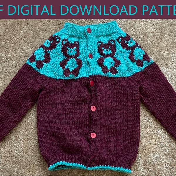 Toddler Cardigan Knitting Pattern for 18-24months (1-2T) - Teddy Bear Yoke - PDF Digital Download